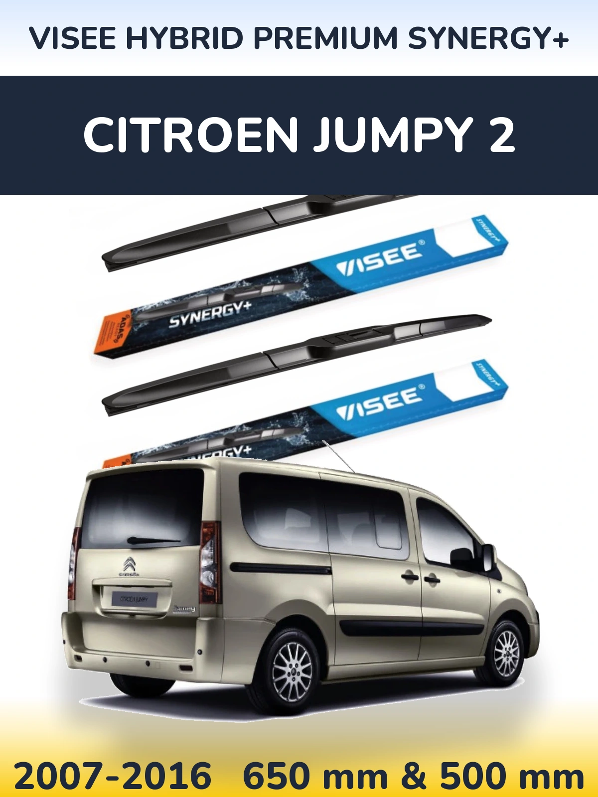 Sada předních stěračů VISEE HYBRID PREMIUM SYNERGY+ 650 a 500 mm pro Citroen Jumpy 2 2007-2016
