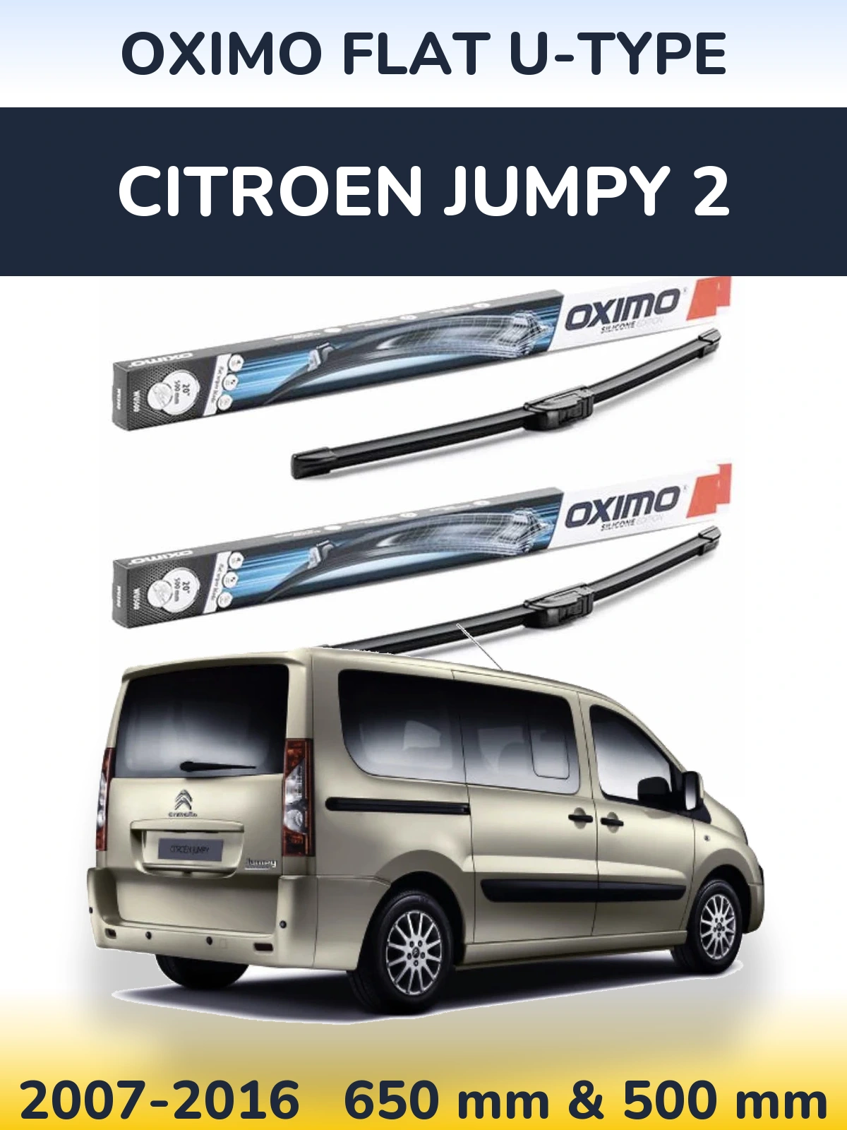 Sada předních stěračů Oximo Flat U-type 650 a 500 mm pro Citroen Jumpy 2 2007-2016