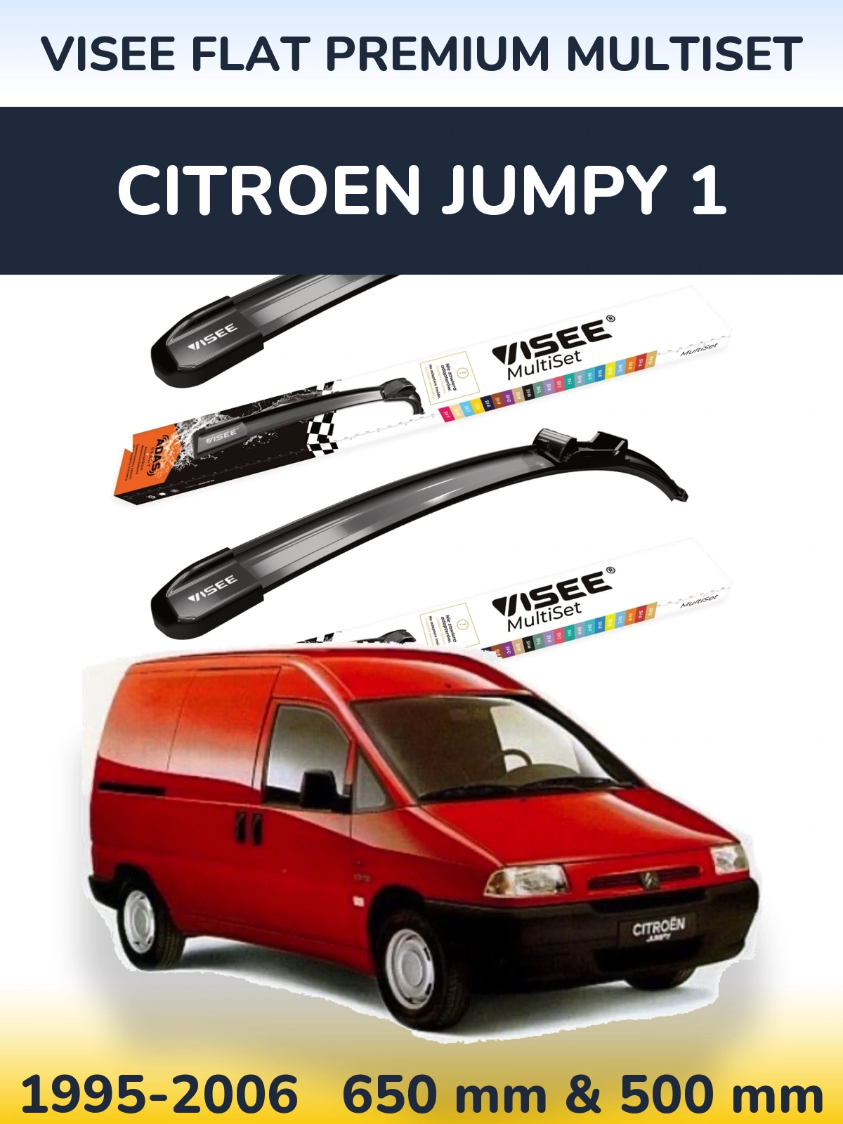 Sada předních stěračů VISEE FLAT PREMIUM MultiSet 650 a 500 mm pro Citroen Jumpy 1 1995-2006