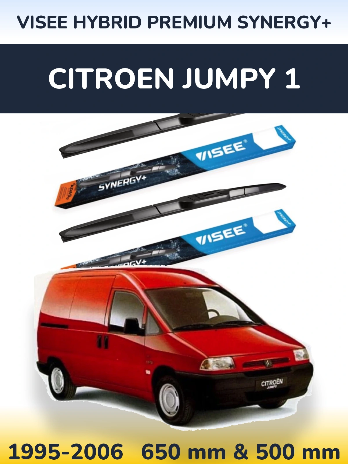 Sada předních stěračů VISEE HYBRID PREMIUM SYNERGY+ 650 a 500 mm pro Citroen Jumpy 1 1995-2006