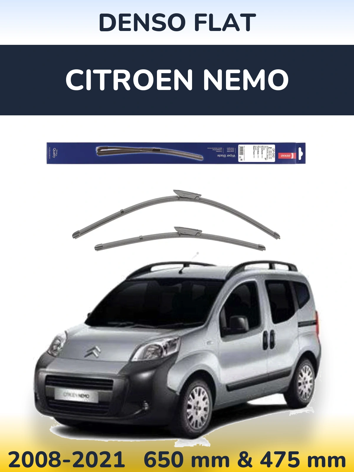 Sada předních stěračů Denso Flat 650 a 450 mm pro Citroen Nemo 2008-2021