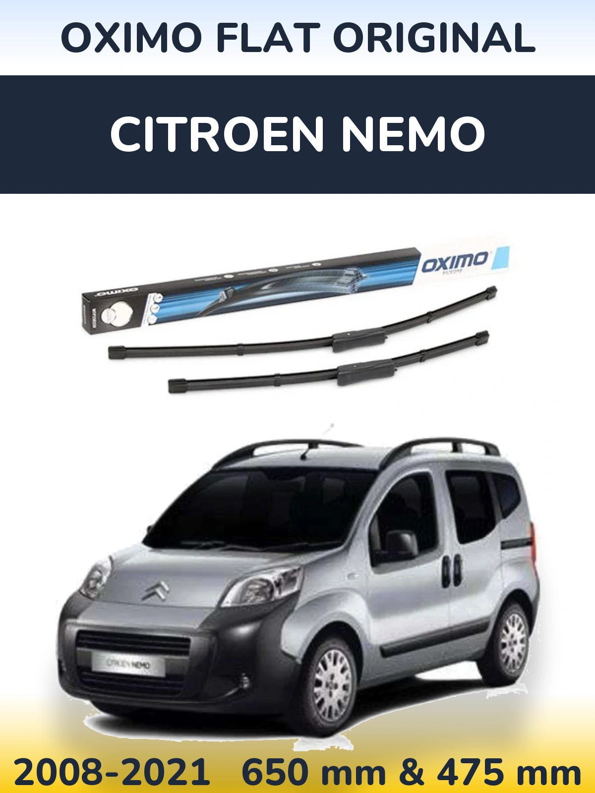 Sada předních stěračů Oximo Flat Original 650 a 475 mm pro Citroen Nemo 2008-2021