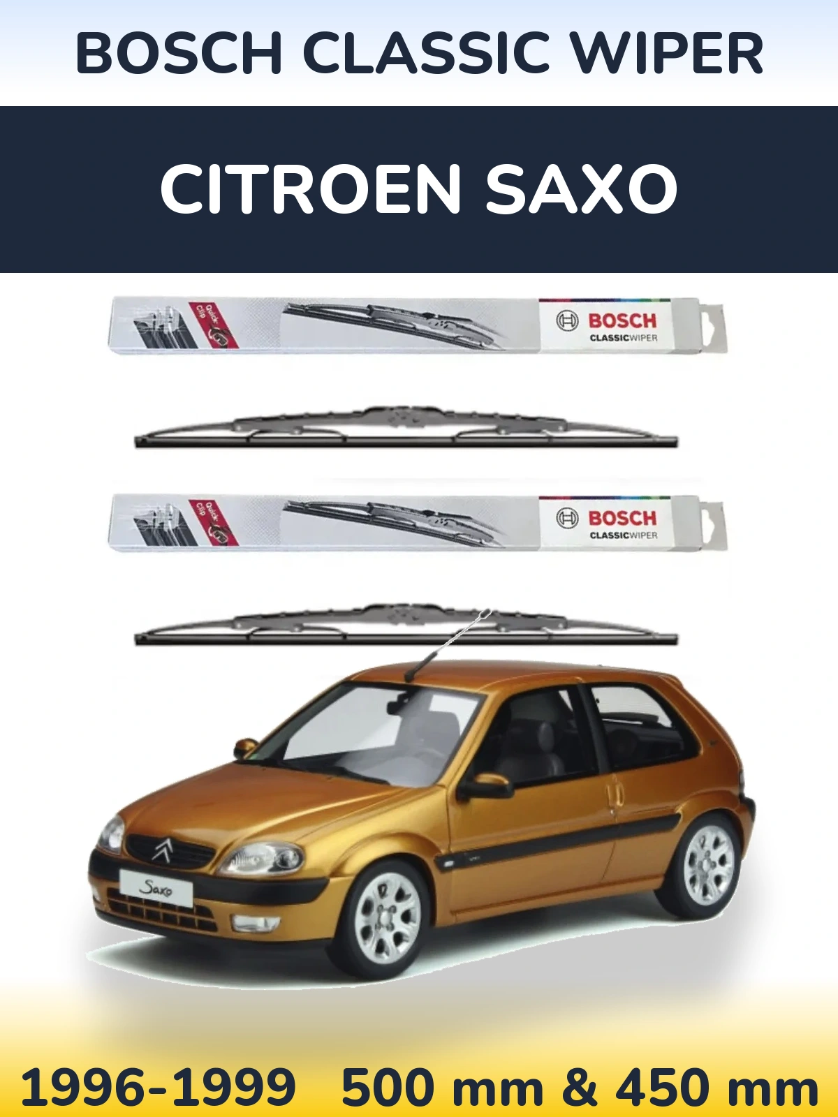 Sada předních stěračů BOSCH Classic Wiper 500 a 450 mm pro Citroen Saxo 1996-1999