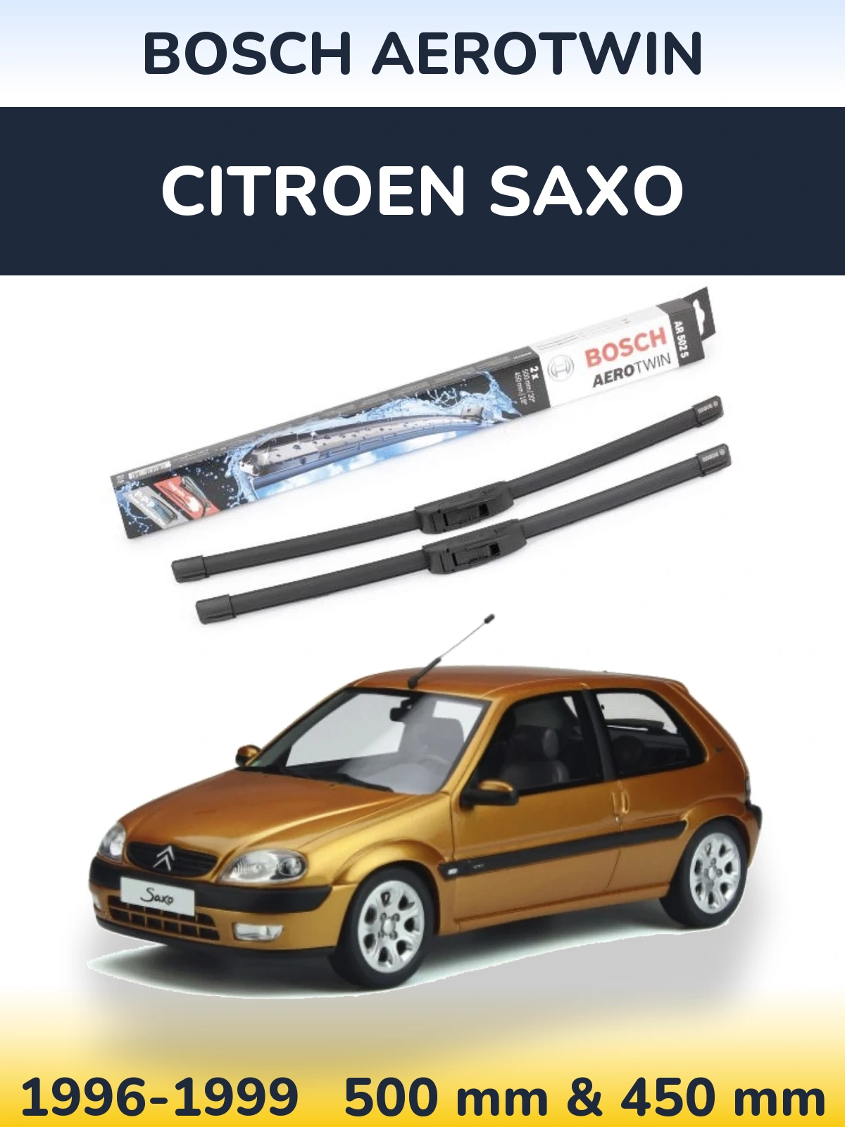 Sada předních stěračů BOSCH AeroTwin 500 a 450 mm pro Citroen Saxo 1996-1999