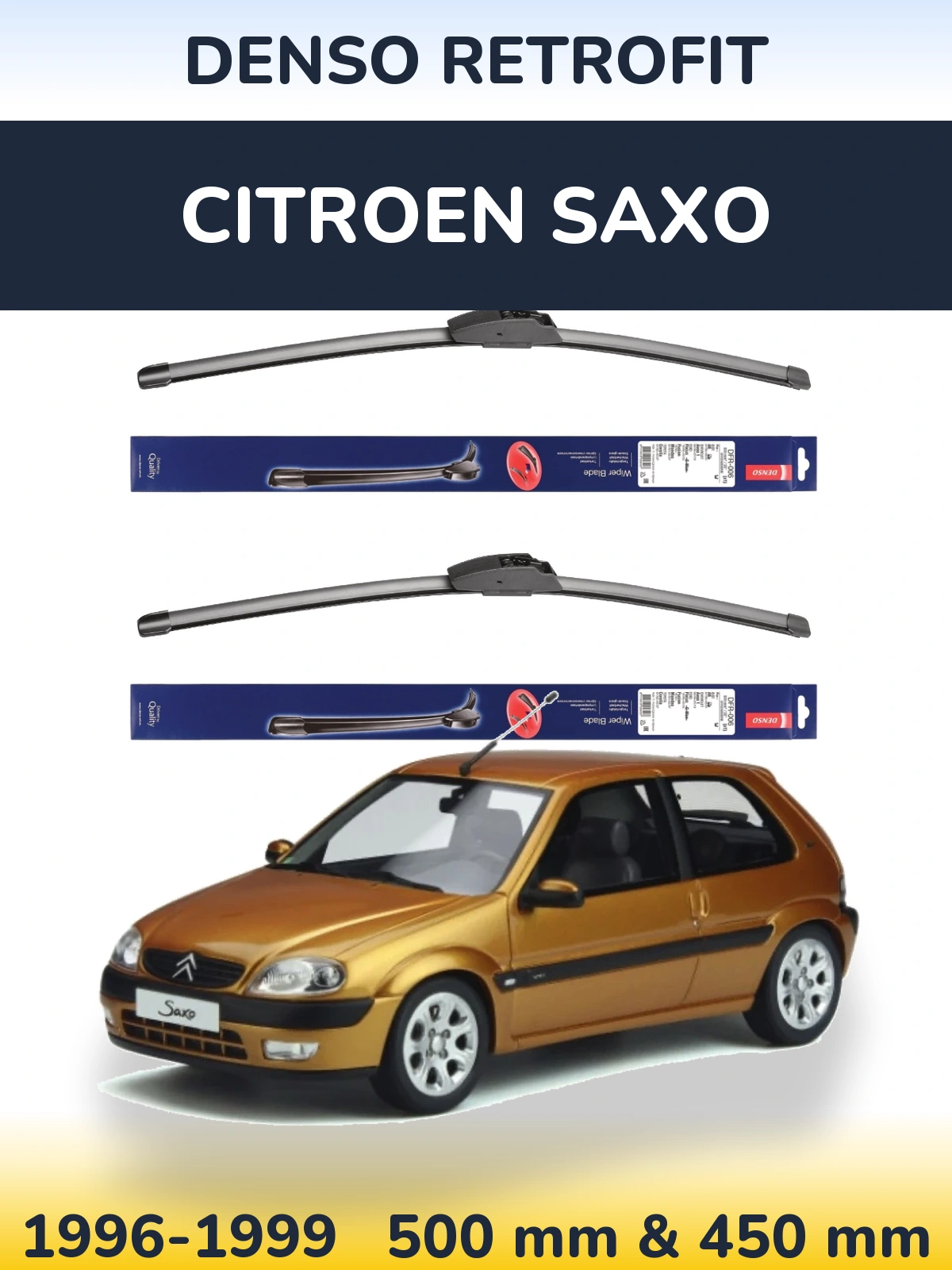 Sada předních stěračů Denso Retrofit 500 a 450 mm pro Citroen Saxo 1996-1999