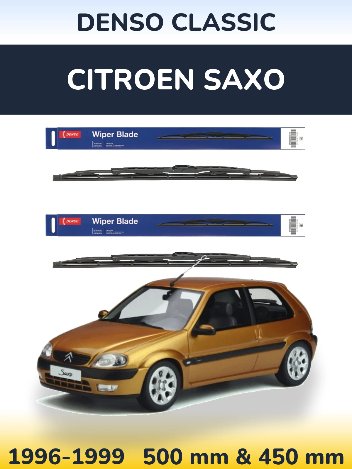 Sada předních stěračů Denso Classic 500 a 450 mm pro Citroen Saxo 1996-1999
