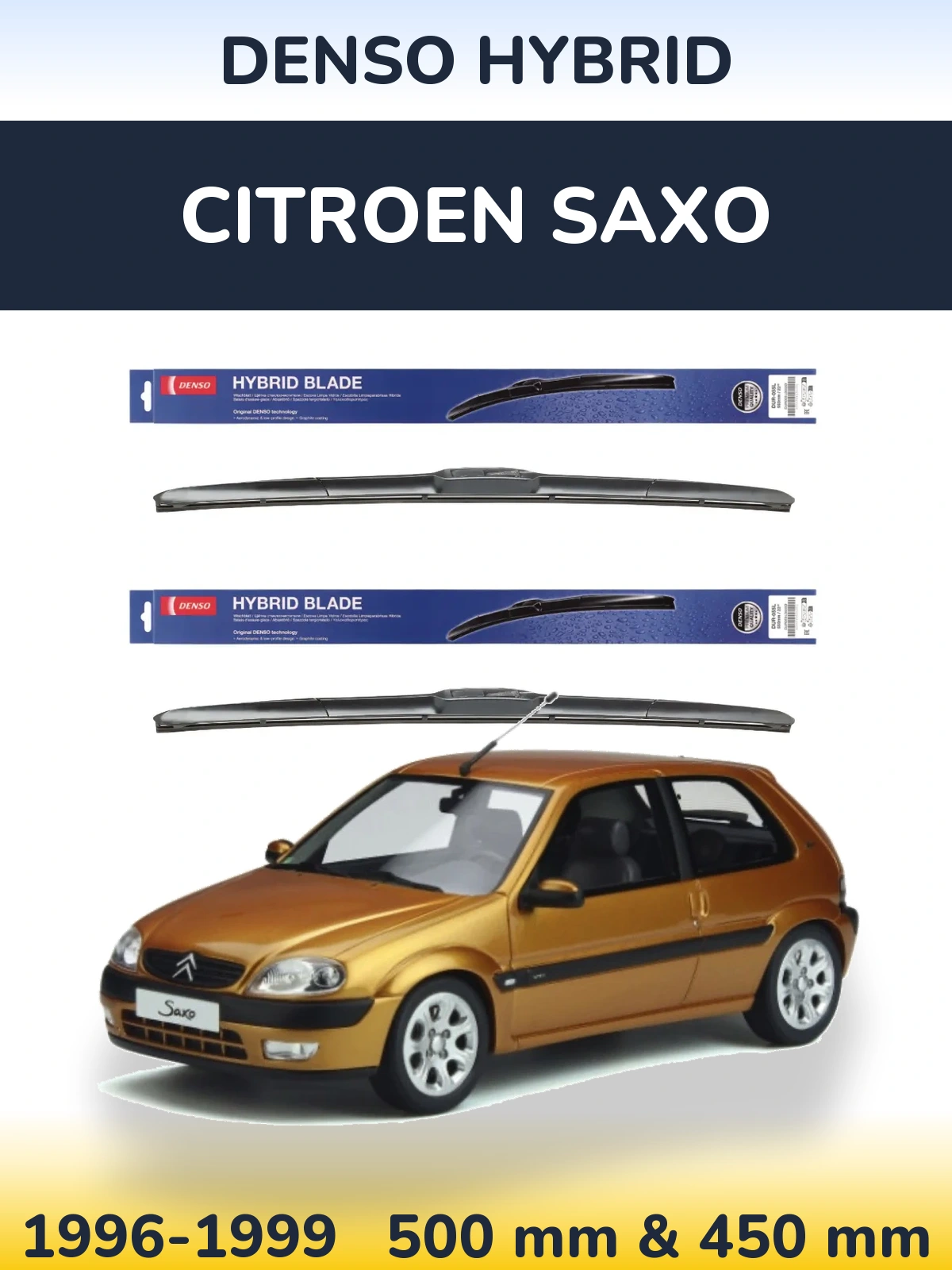 Sada předních stěračů Denso Hybrid 500 a 450 mm pro Citroen Saxo 1996-1999