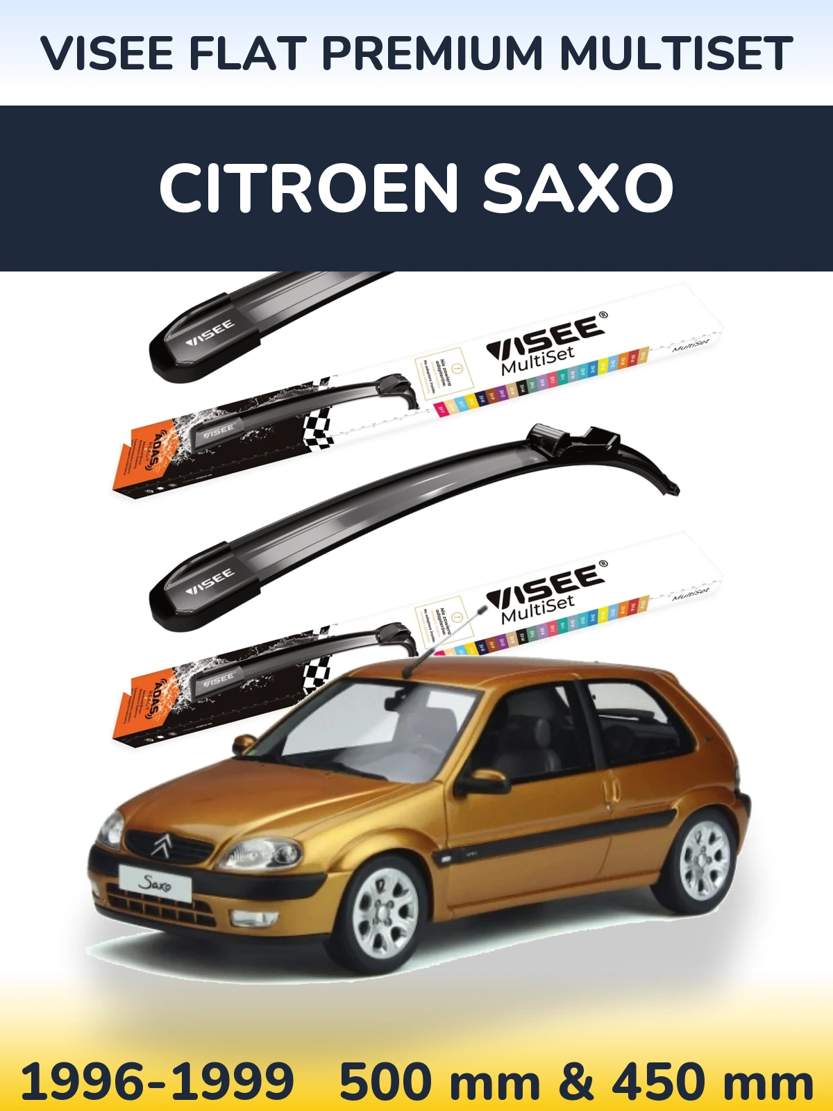 Sada předních stěračů VISEE FLAT PREMIUM MultiSet 500 a 450 mm pro Citroen Saxo 1996-1999