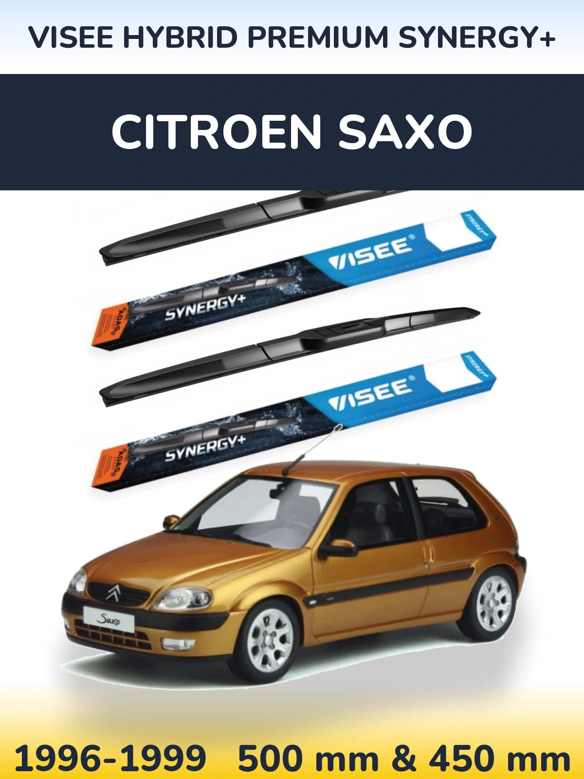 Sada předních stěračů VISEE HYBRID PREMIUM SYNERGY+ 500 a 450 mm pro Citroen Saxo 1996-1999