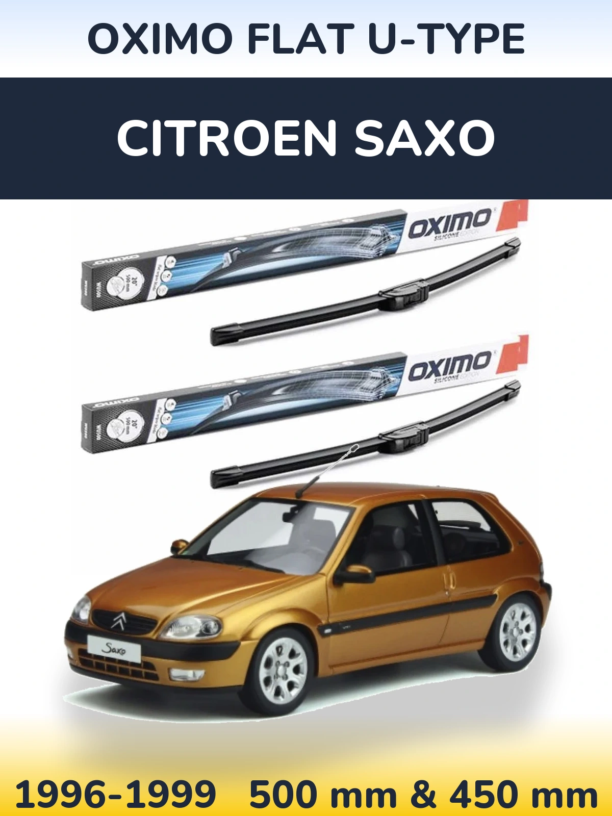 Sada předních stěračů Oximo Flat U-type 500 a 450 mm pro Citroen Saxo 1996-1999