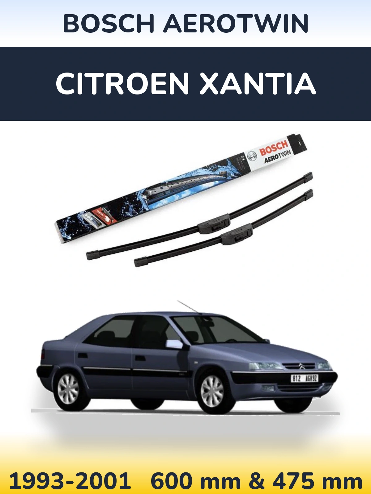 Комплект передніх щіток BOSCH AeroTwin 600 & 475 мм для Citroen Xantia 1993-2001