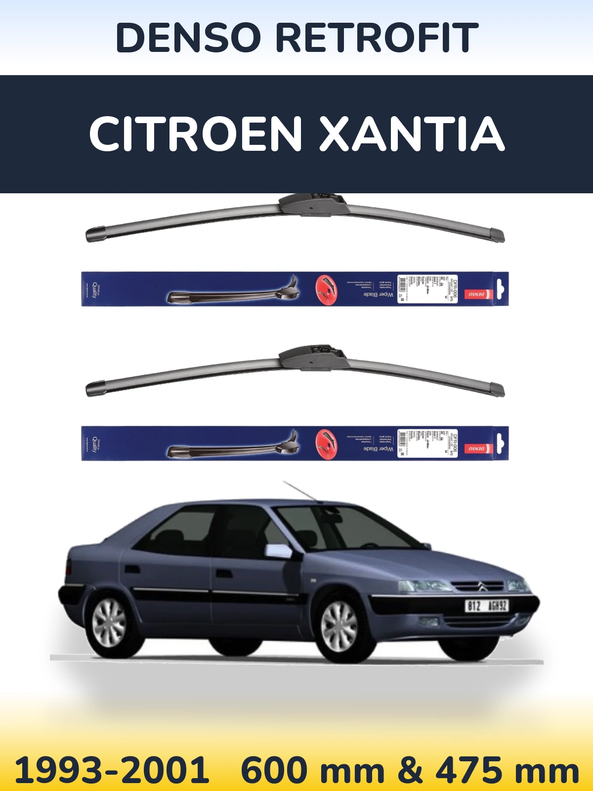 Sada předních stěračů Denso Retrofit 600 a 475 mm pro Citroen Xantia 1993-2001