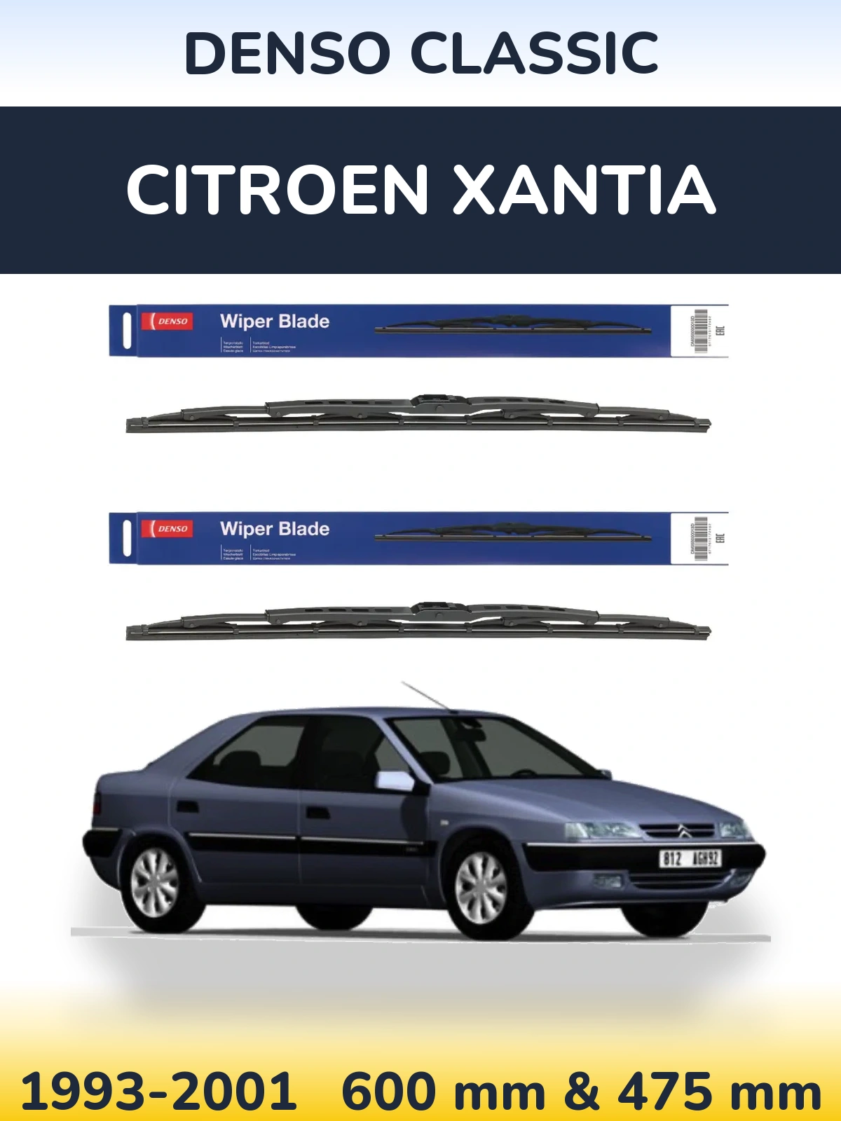 Sada předních stěračů Denso Classic 600 a 475 mm pro Citroen Xantia 1993-2001