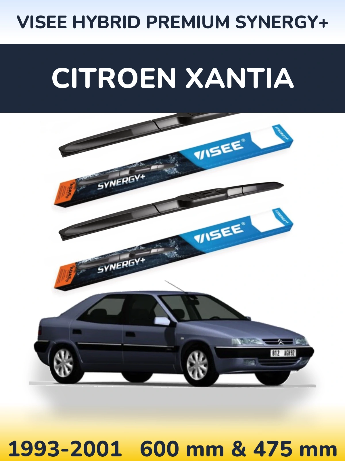 Комплект передніх щіток VISEE HYBRID PREMIUM SYNERGY+ 600 & 475 мм для Citroen Xantia 1993-2001