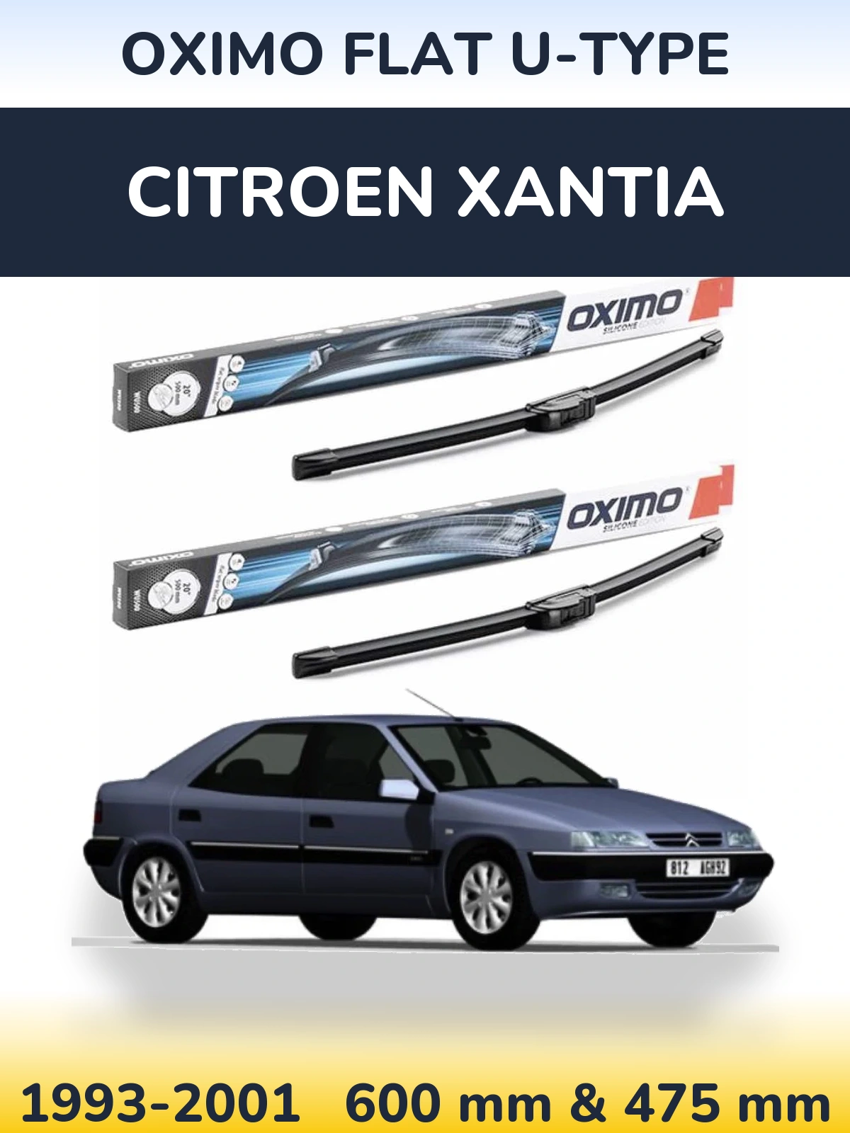 Sada předních stěračů Oximo Flat U-type 600 a 475 mm pro Citroen Xantia 1993-2001