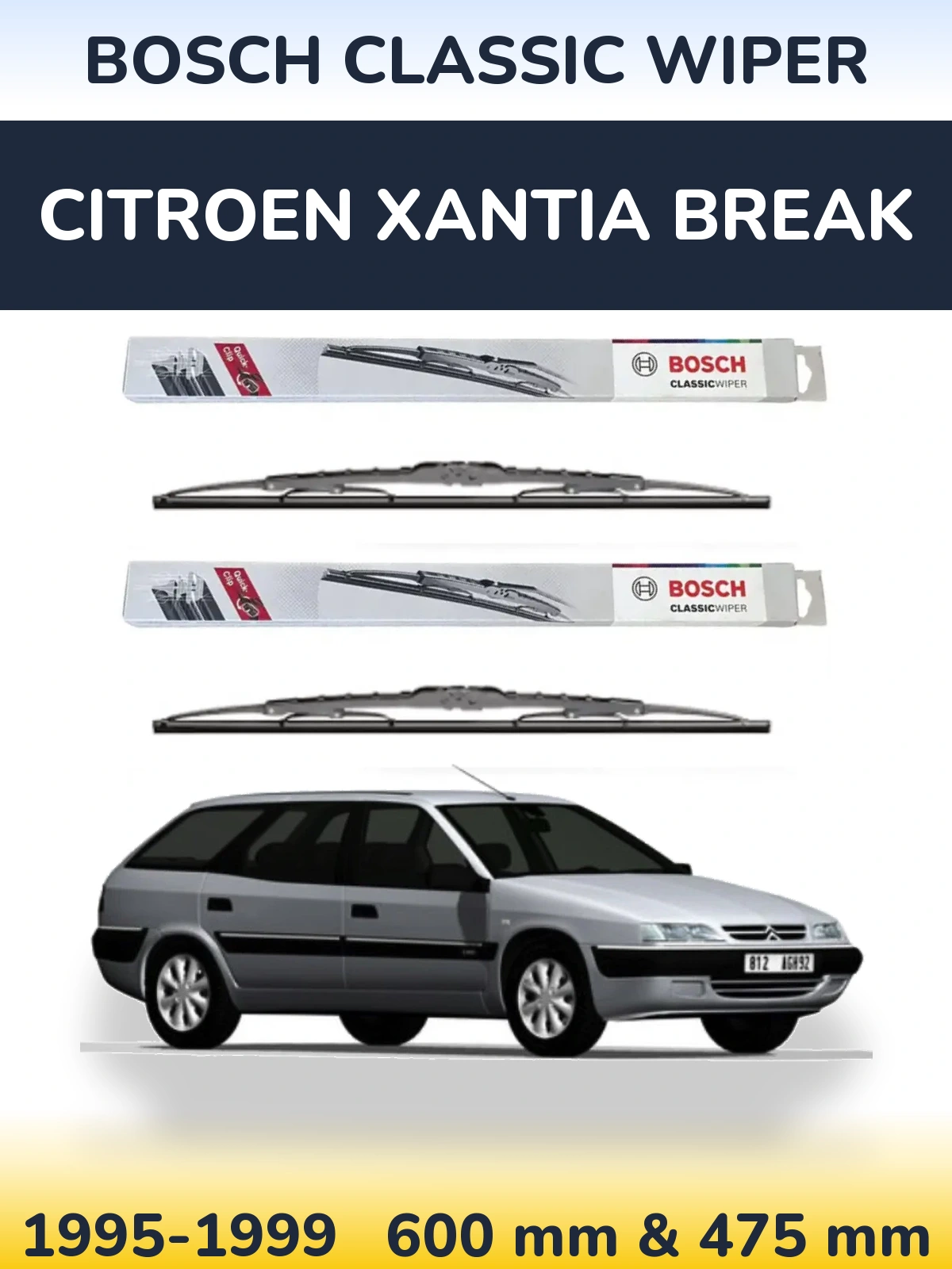 Sada předních stěračů BOSCH Classic Wiper 600 a 475 mm pro Citroen Xantia Break 1995-1999