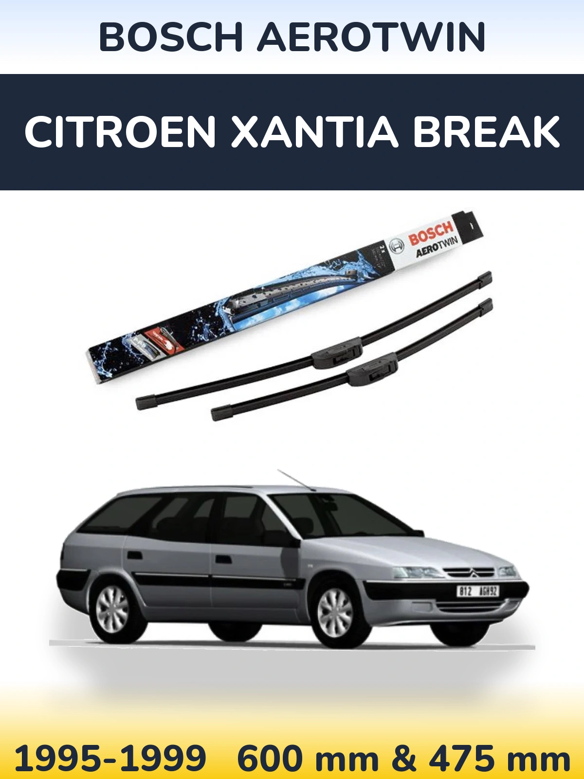 Sada předních stěračů BOSCH AeroTwin 600 a 475 mm pro Citroen Xantia Break 1995-1999