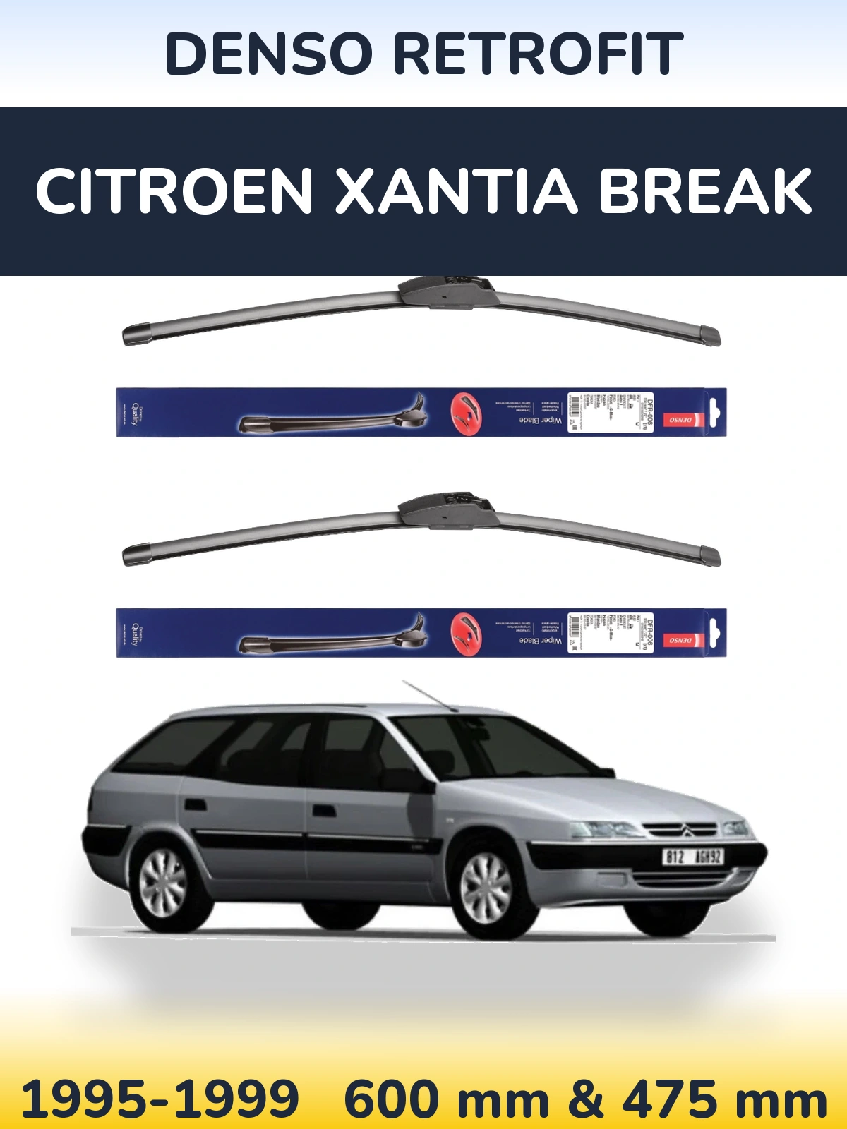 Sada předních stěračů Denso Retrofit 600 a 475 mm pro Citroen Xantia Break 1995-1999