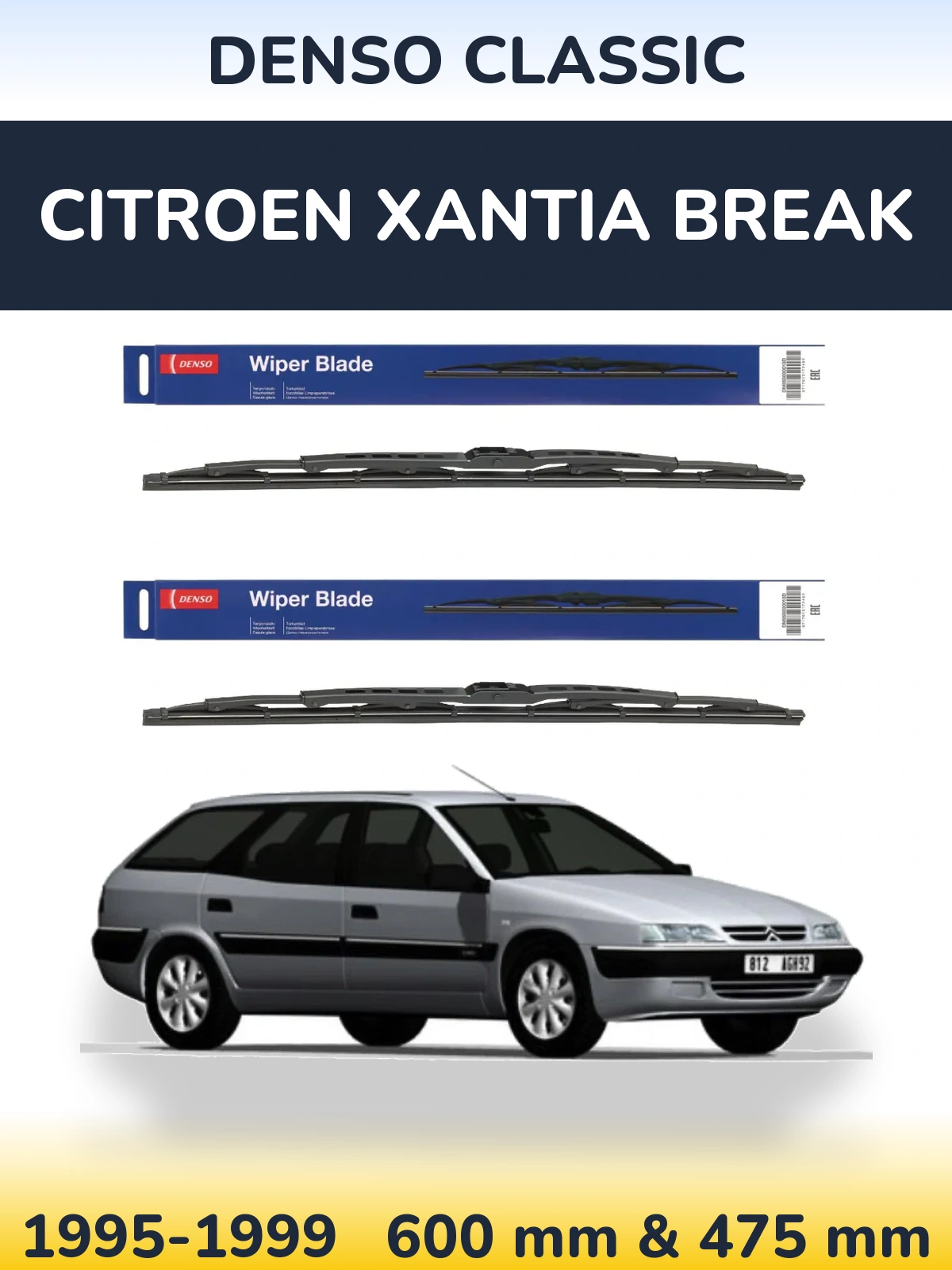 Комплект передних дворников Denso Classic 600 & 475 мм для Citroen Xantia Break 1995-1999