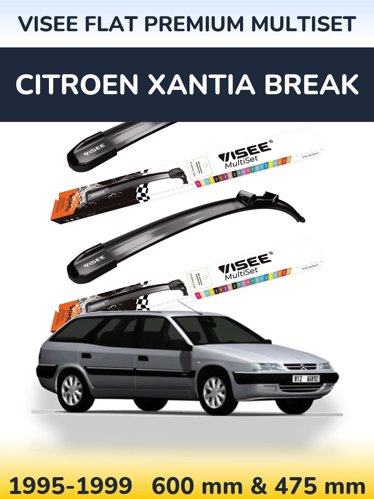 Sada předních stěračů VISEE FLAT PREMIUM MultiSet 600 a 475 mm pro Citroen Xantia Break 1995-1999