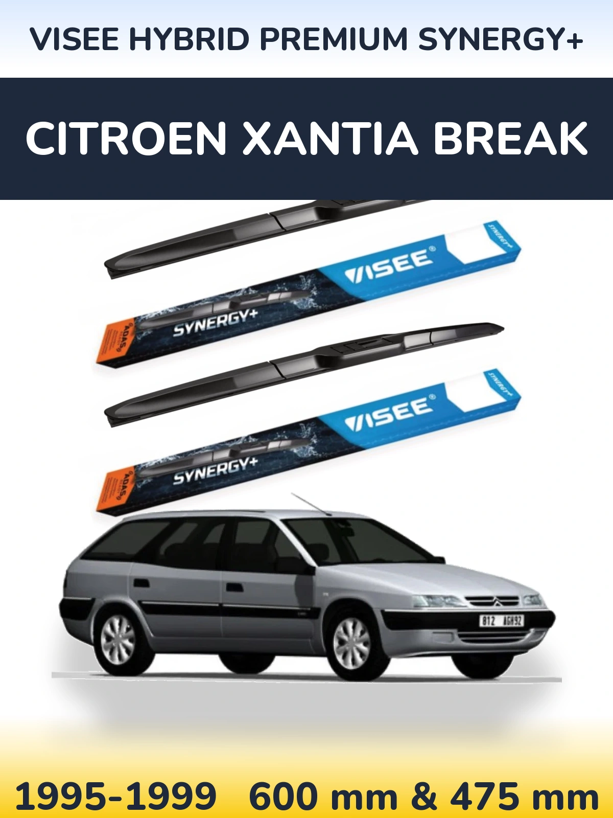 Sada předních stěračů VISEE HYBRID PREMIUM SYNERGY+ 600 a 475 mm pro Citroen Xantia Break 1995-1999