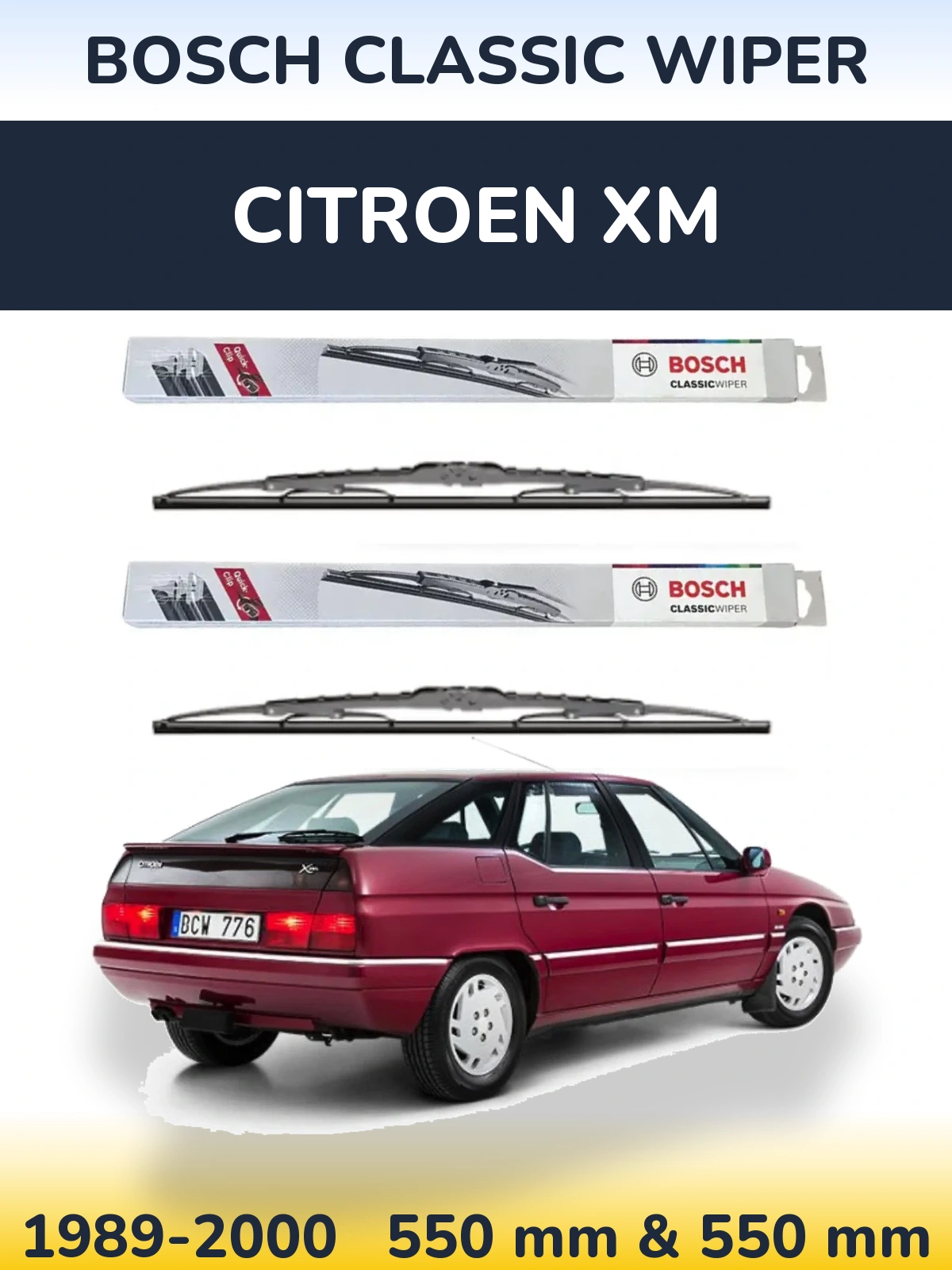 Sada předních stěračů BOSCH Classic Wiper 550 a 550 mm pro Citroen XM 1989-2000