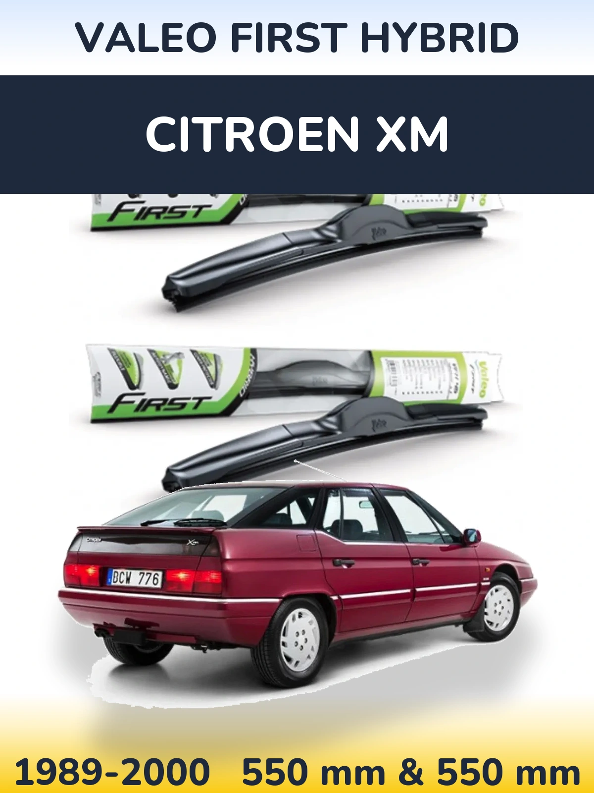 Sada předních stěračů Valeo First Hybrid 550 a 550 mm pro Citroen XM 1989-2000