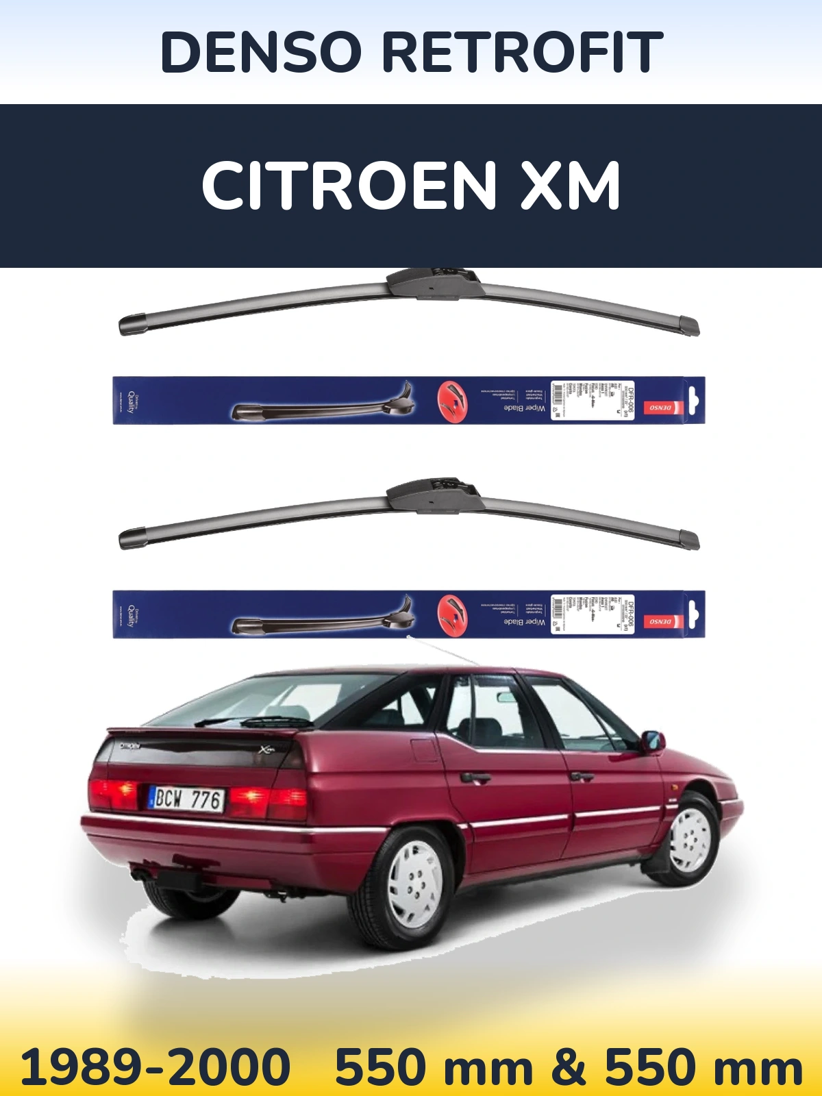 Sada předních stěračů Denso Retrofit 550 a 550 mm pro Citroen XM 1989-2000