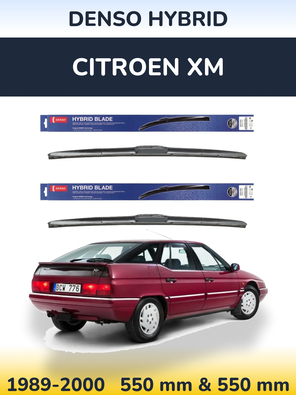 Sada předních stěračů Denso Hybrid 550 a 550 mm pro Citroen XM 1989-2000