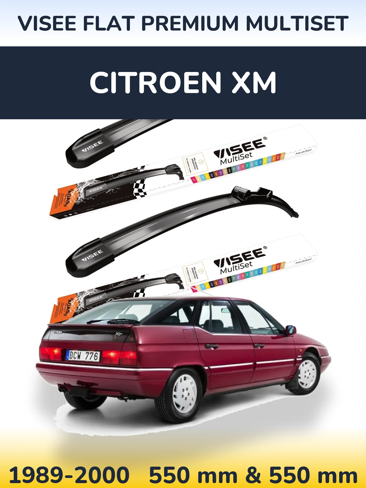 Sada předních stěračů VISEE FLAT PREMIUM MultiSet 550 a 550 mm pro Citroen XM 1989-2000