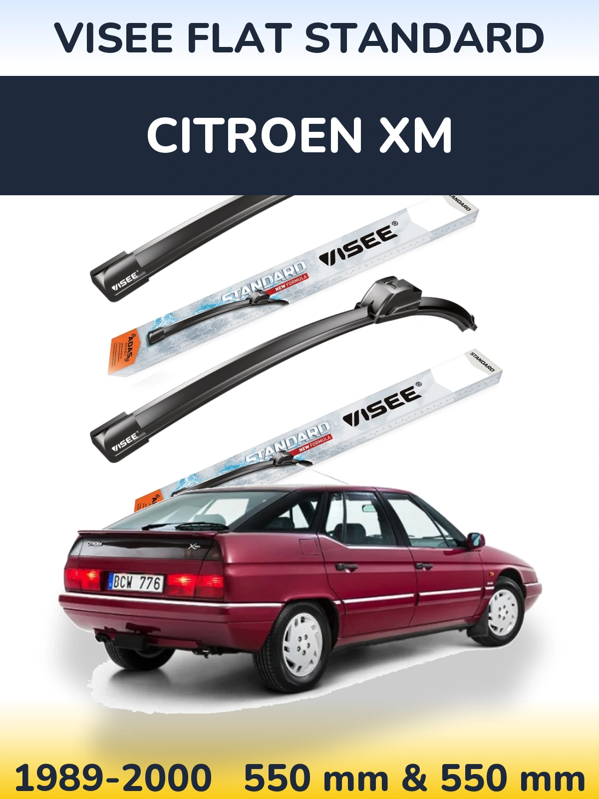 Sada předních stěračů VISEE FLAT STANDARD 550 a 550 mm pro Citroen XM 1989-2000