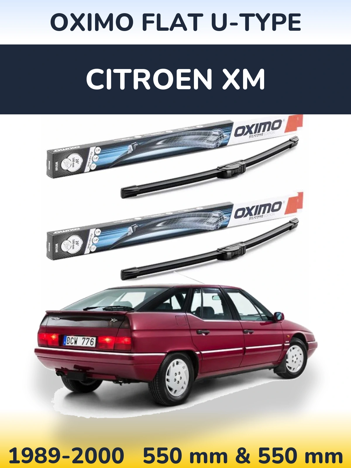 Sada předních stěračů Oximo Flat U-type 550 a 550 mm pro Citroen XM 1989-2000