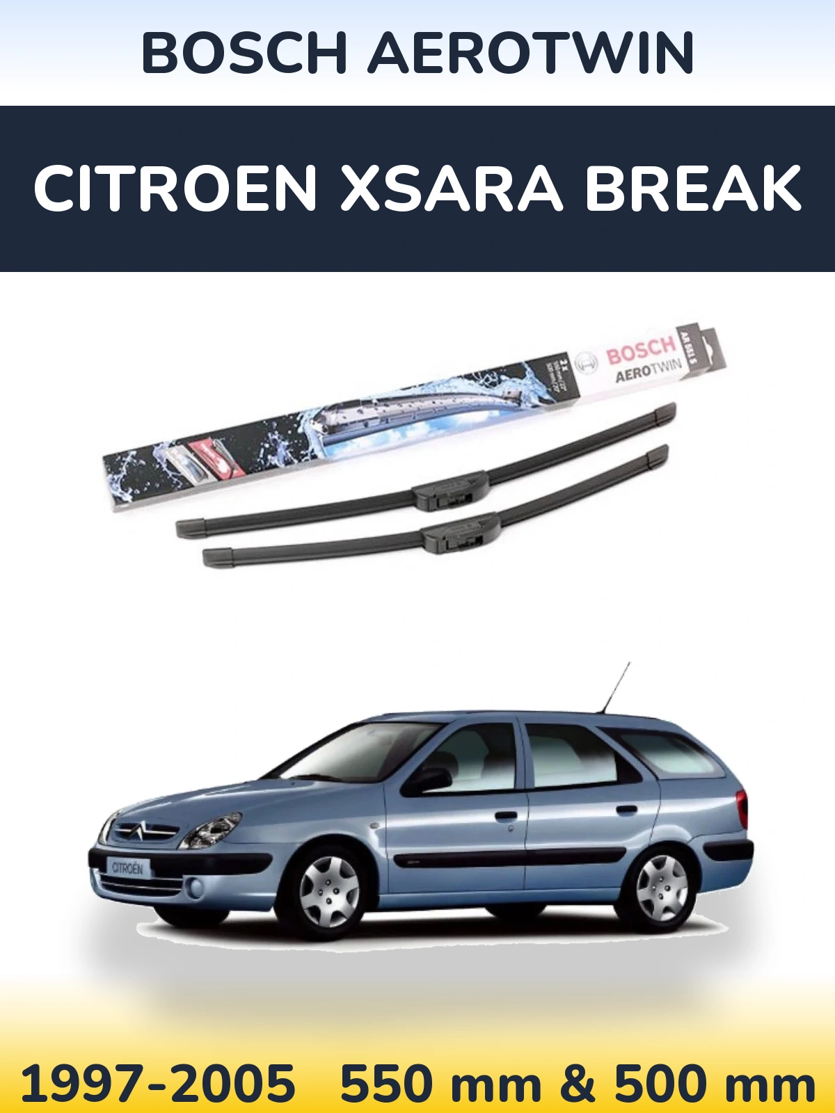Sada předních stěračů BOSCH AeroTwin 550 a 500 mm pro Citroen Xsara Break 1997-2005