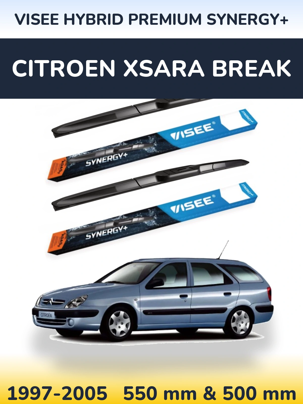 Sada předních stěračů VISEE HYBRID PREMIUM SYNERGY+ 550 a 500 mm pro Citroen Xsara Break 1997-2005
