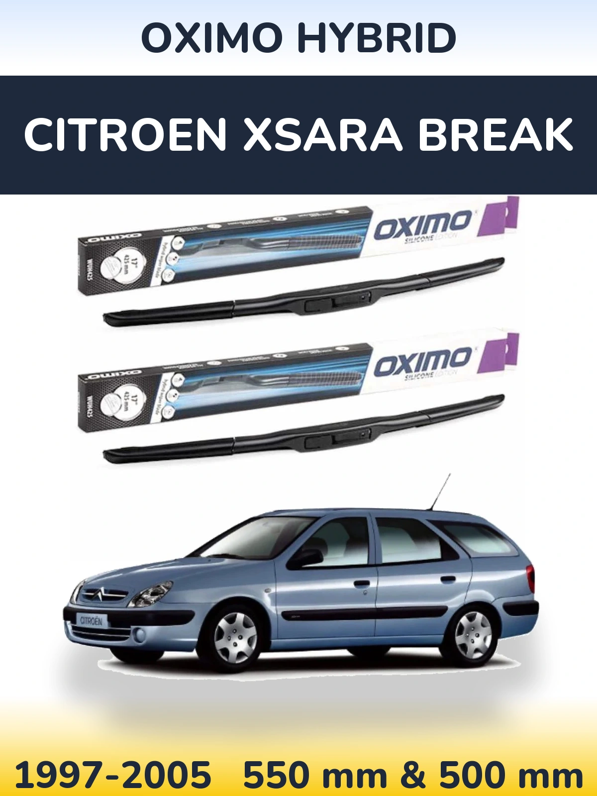 Sada předních stěračů Oximo Hybrid 550 a 500 mm pro Citroen Xsara Break 1997-2005
