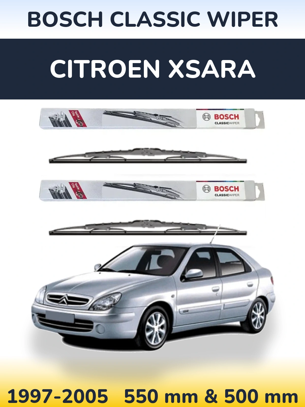 Sada předních stěračů BOSCH Classic Wiper 550 a 500 mm pro Citroen Xsara 1997-2005