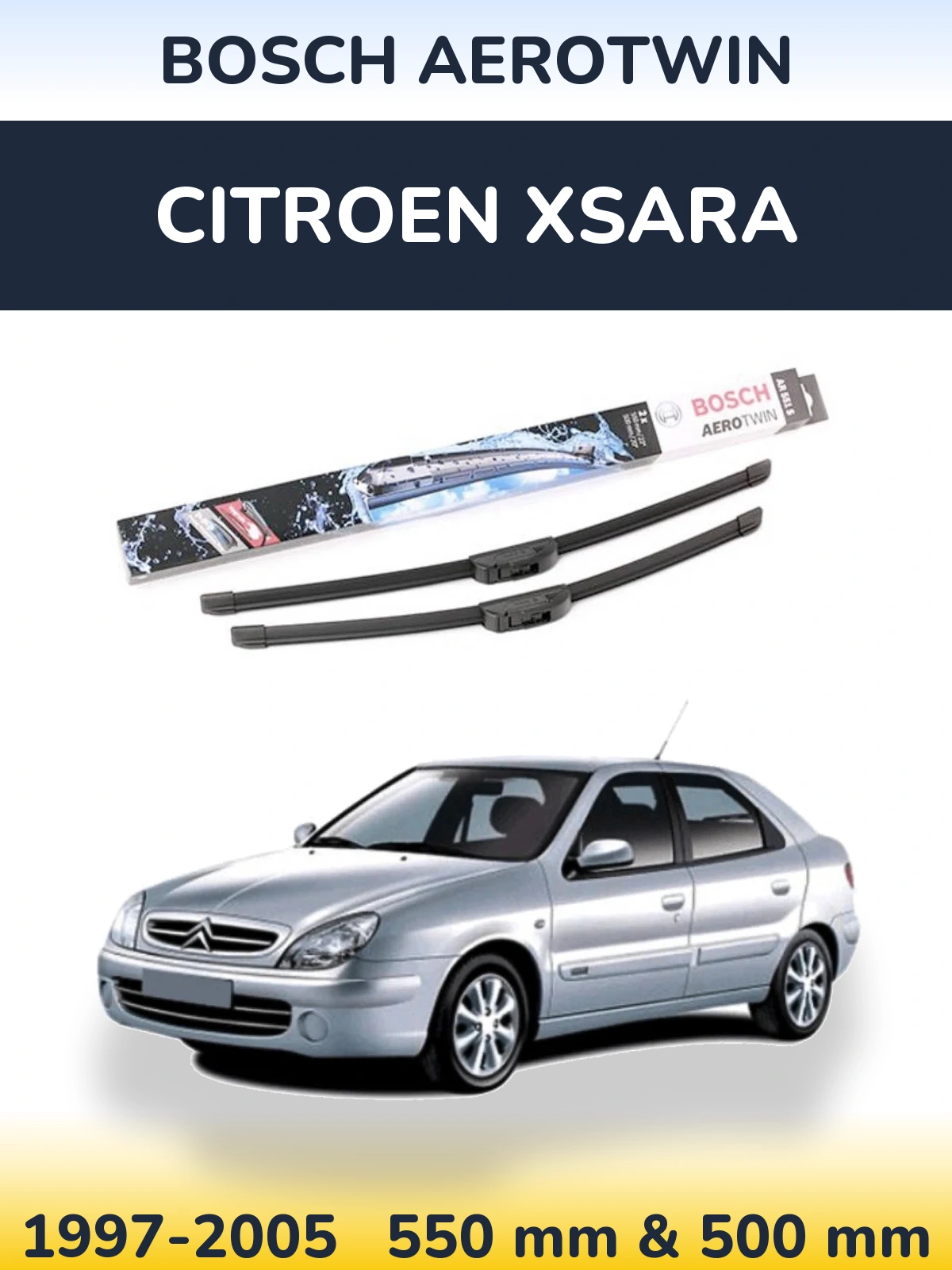 Sada předních stěračů BOSCH AeroTwin 550 a 500 mm pro Citroen Xsara 1997-2005
