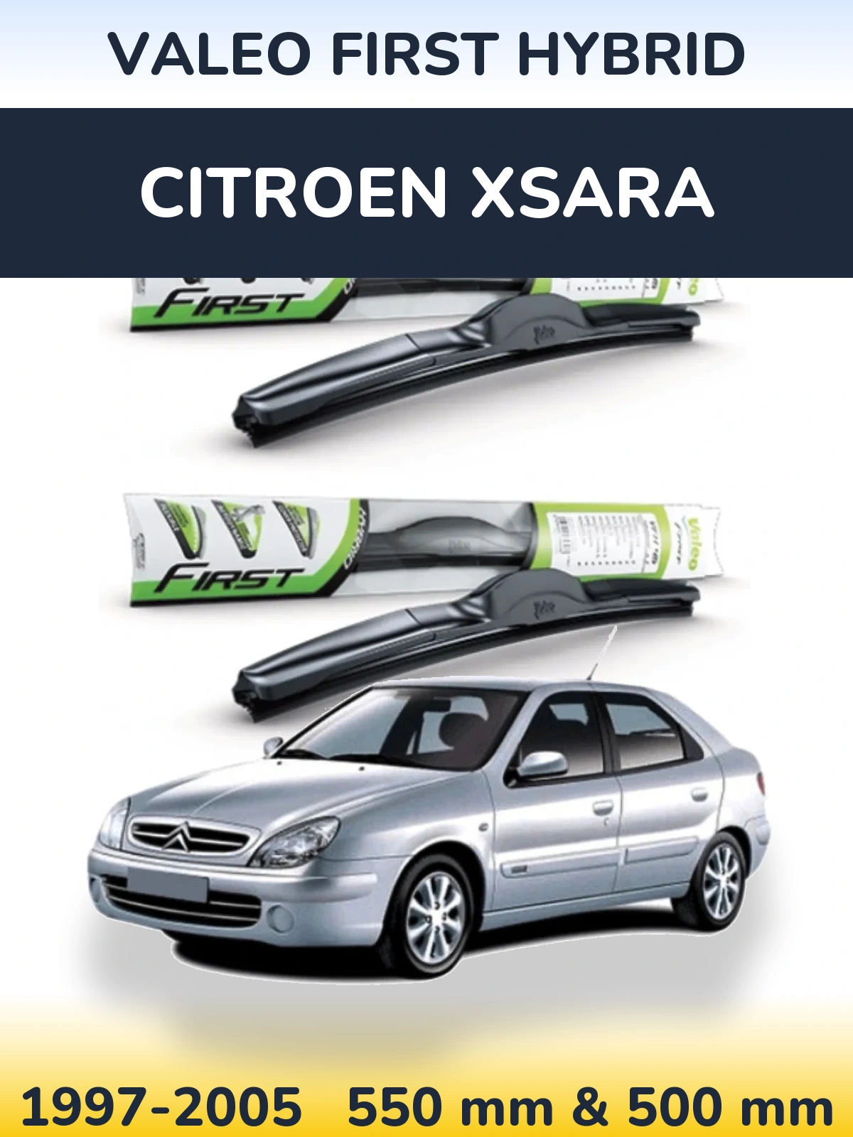Sada předních stěračů Valeo First Hybrid 550 a 500 mm pro Citroen Xsara 1997-2005