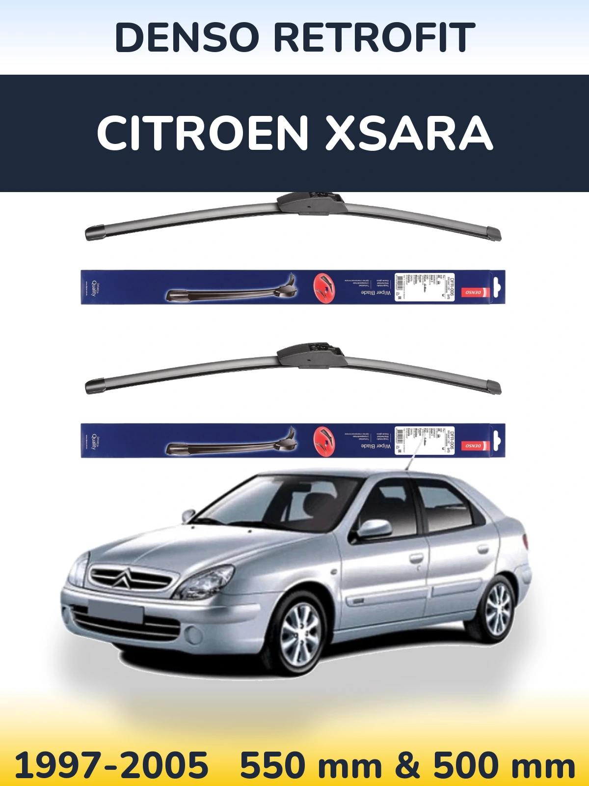 Sada předních stěračů Denso Retrofit 550 a 500 mm pro Citroen Xsara 1997-2005