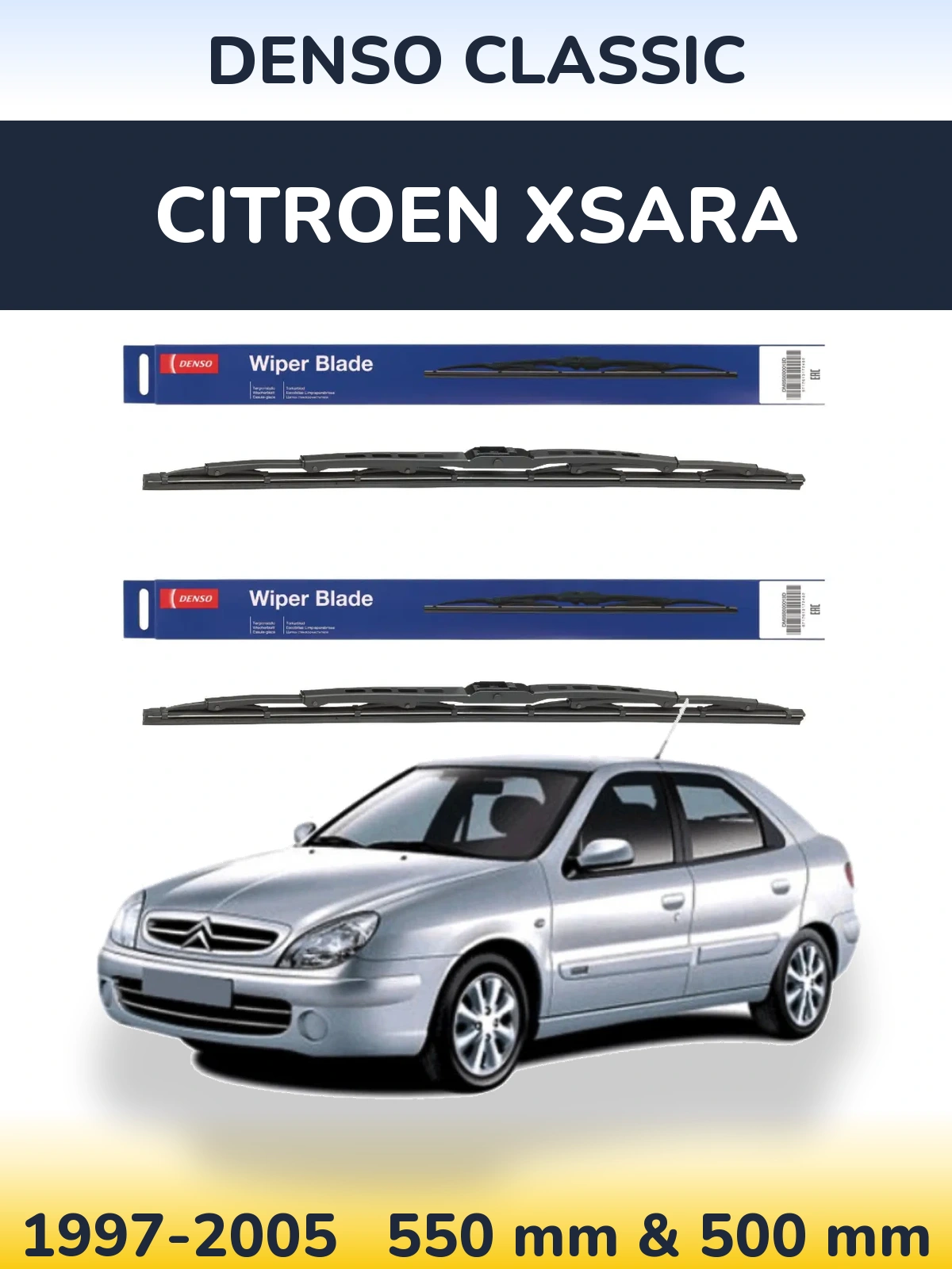 Sada předních stěračů Denso Classic 550 a 500 mm pro Citroen Xsara 1997-2005