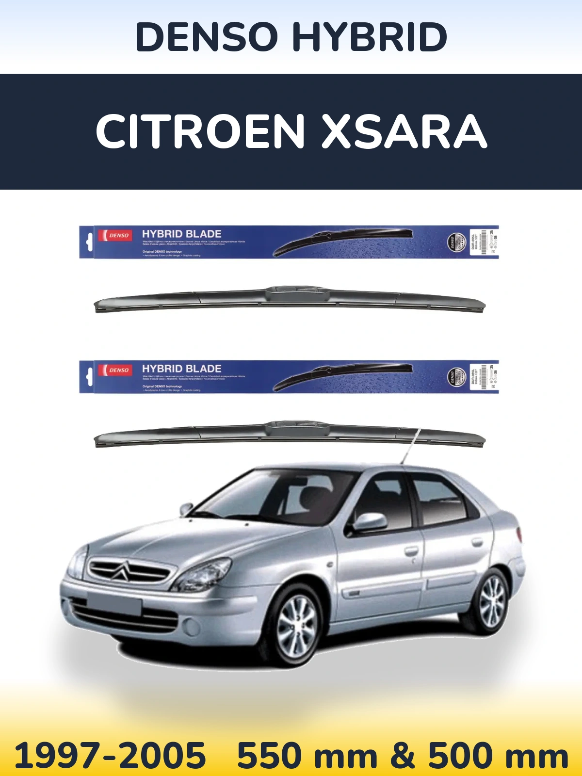 Sada předních stěračů Denso Hybrid 550 a 500 mm pro Citroen Xsara 1997-2005