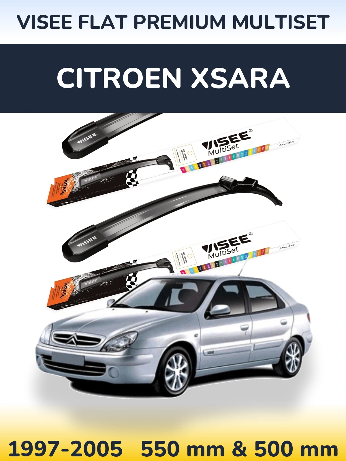 Sada předních stěračů VISEE FLAT PREMIUM MultiSet 550 a 500 mm pro Citroen Xsara 1997-2005