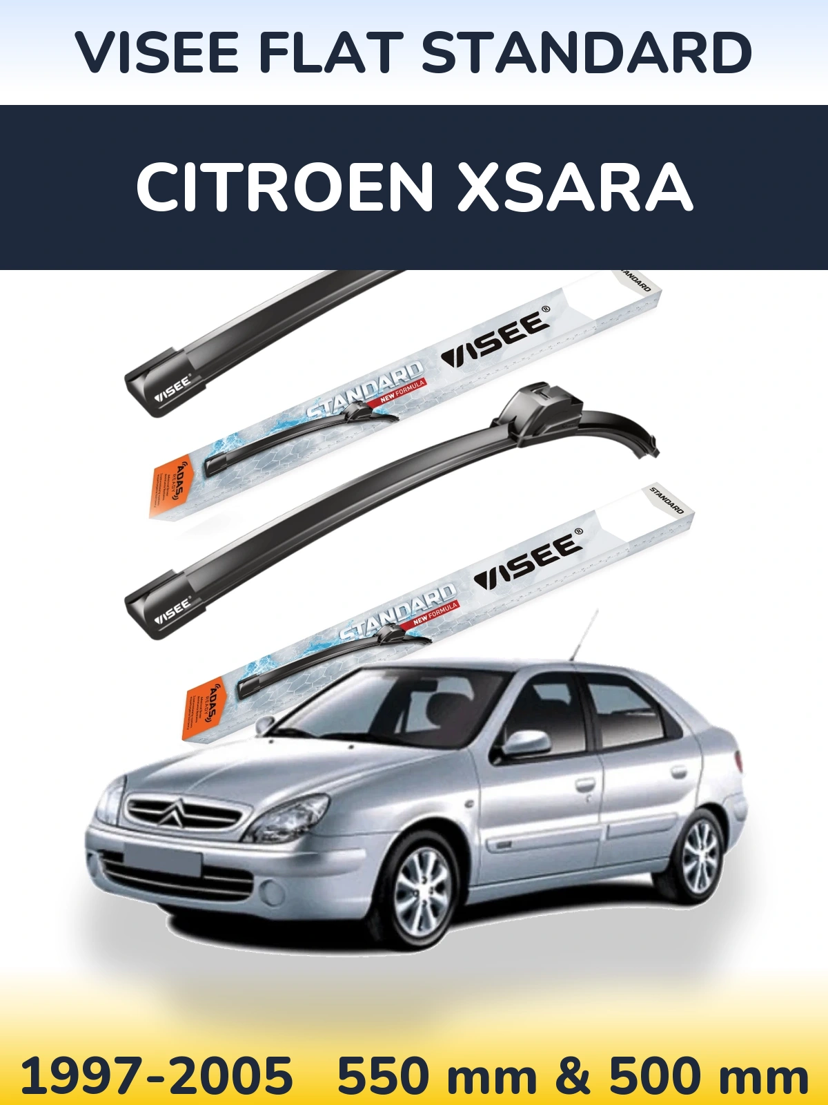 Комплект передніх щіток VISEE FLAT STANDARD 550 & 500 мм для Citroen Xsara 1997-2005