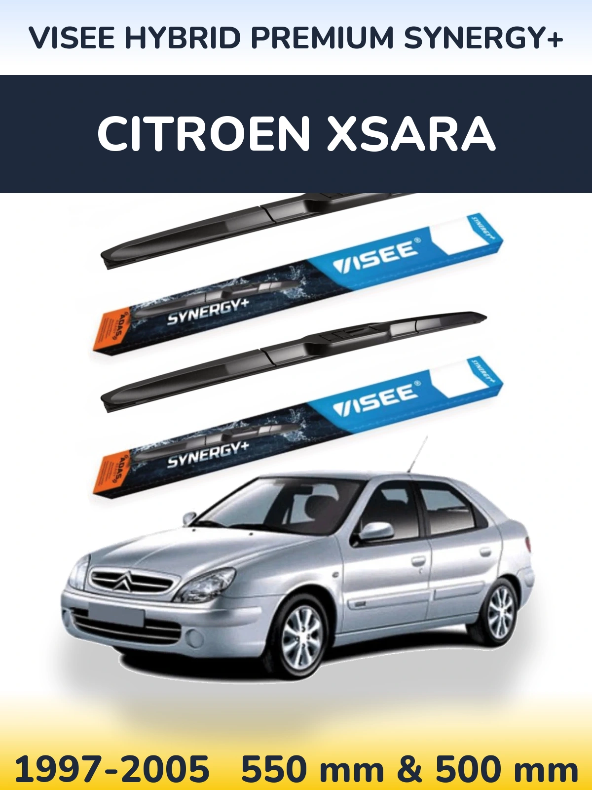 Sada předních stěračů VISEE HYBRID PREMIUM SYNERGY+ 550 a 500 mm pro Citroen Xsara 1997-2005
