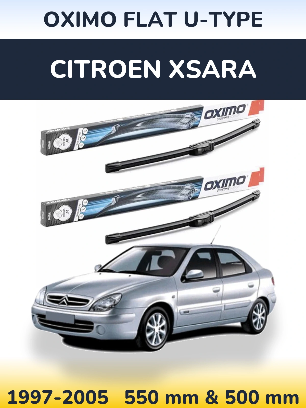 Sada předních stěračů Oximo Flat U-type 550 a 500 mm pro Citroen Xsara 1997-2005