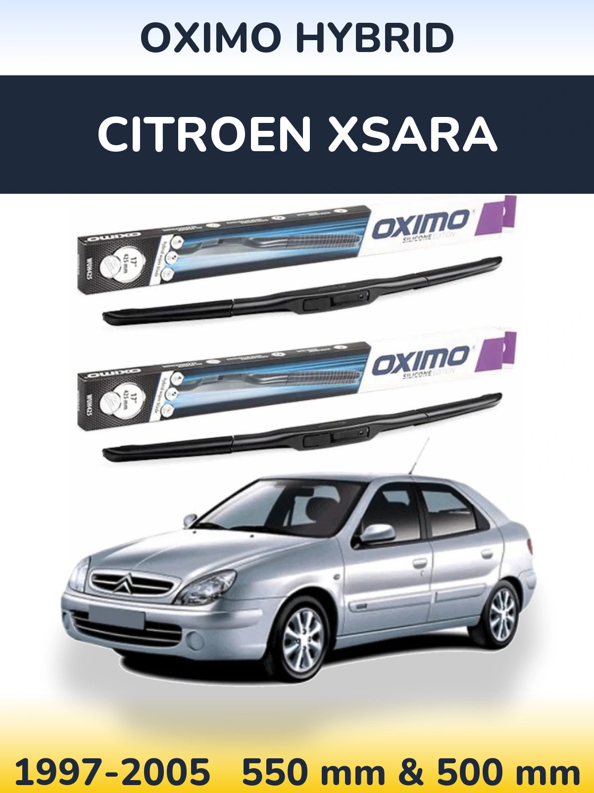 Sada předních stěračů Oximo Hybrid 550 a 500 mm pro Citroen Xsara 1997-2005