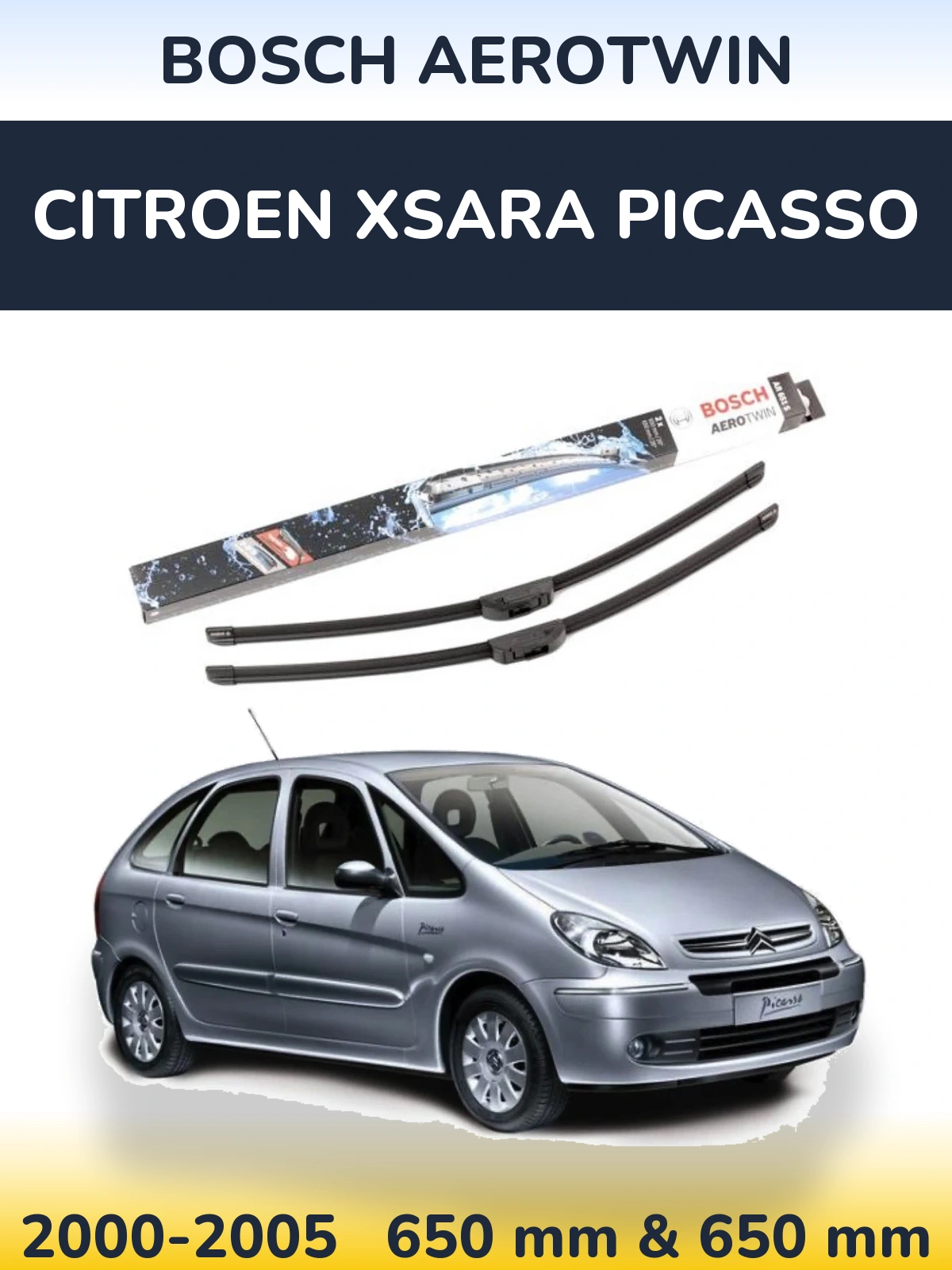 Sada předních stěračů BOSCH AeroTwin 650 a 650 mm pro Citroen Xsara Picasso 2000-2005