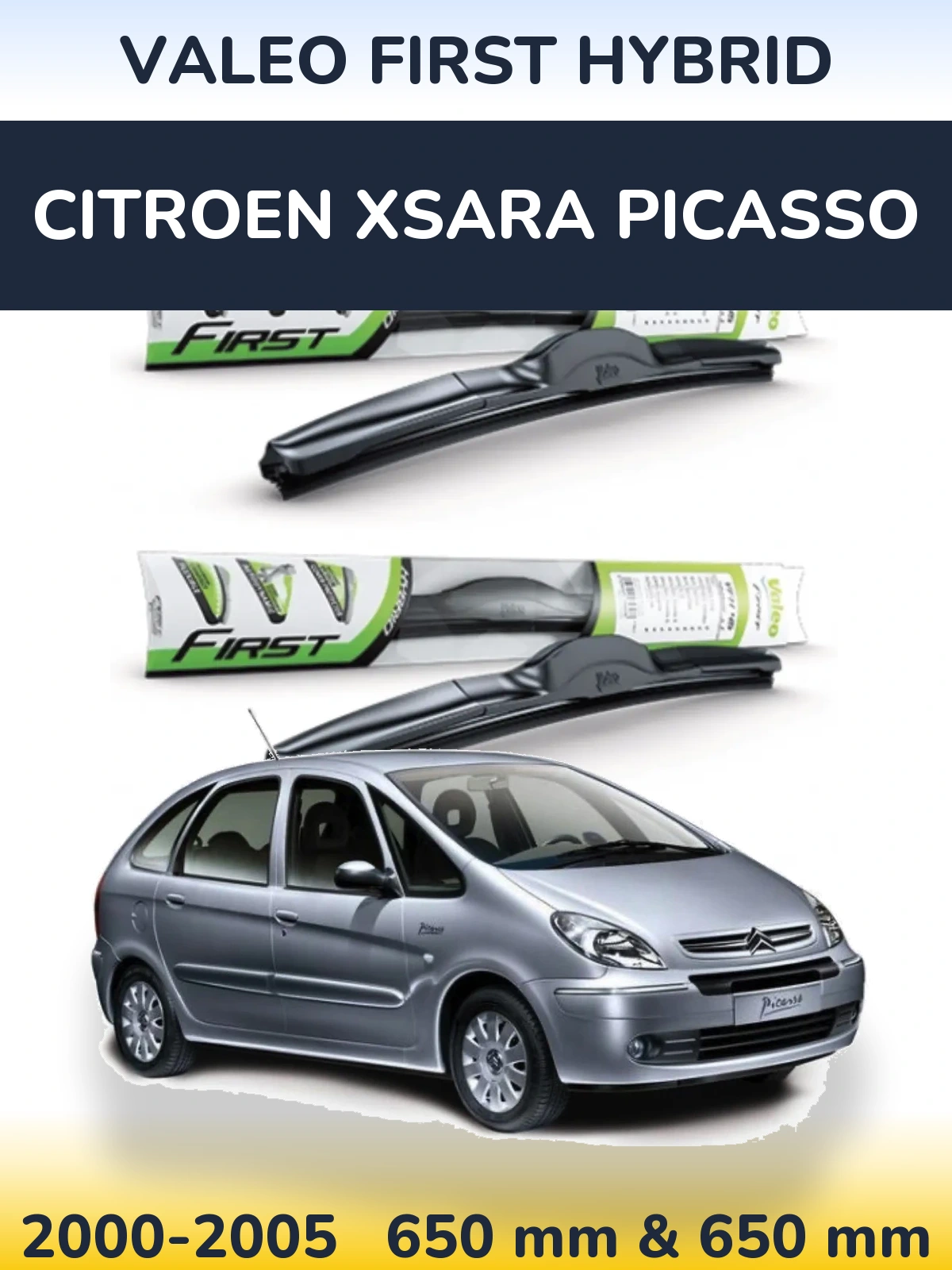 Sada předních stěračů Valeo First Hybrid 650 a 650 mm pro Citroen Xsara Picasso 2000-2005