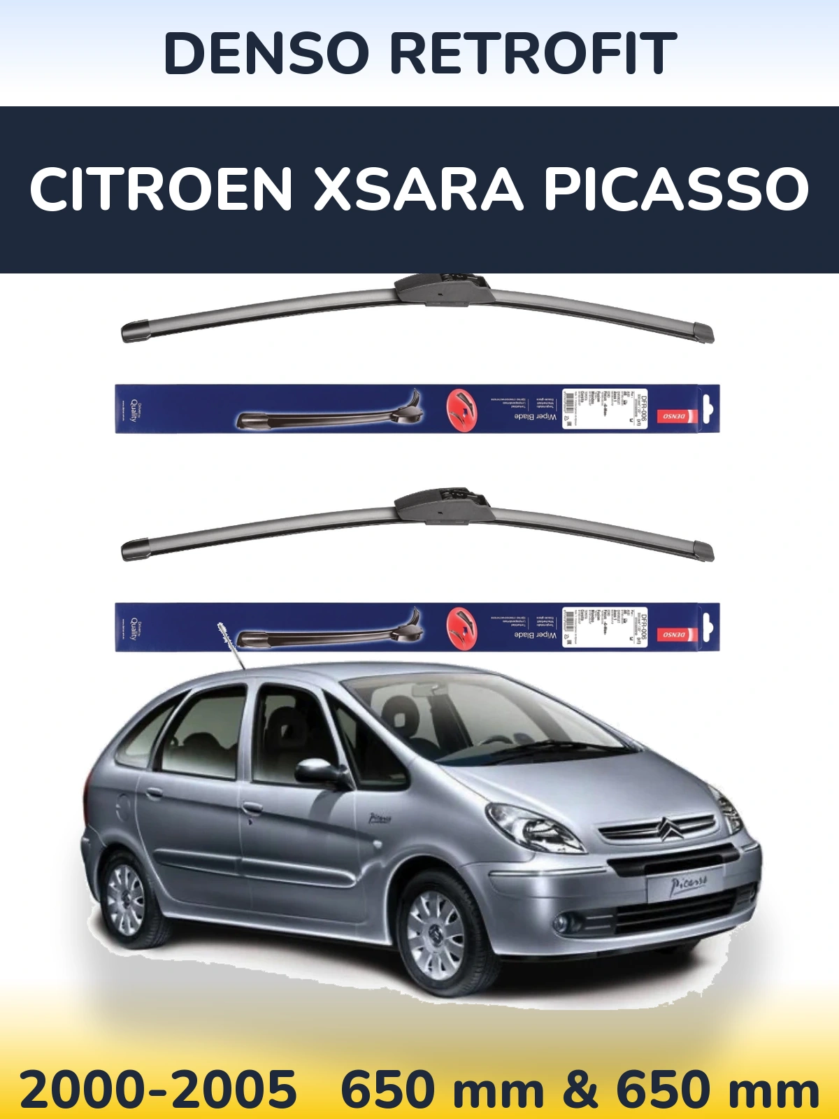 Sada předních stěračů Denso Retrofit 650 a 650 mm pro Citroen Xsara Picasso 2000-2005