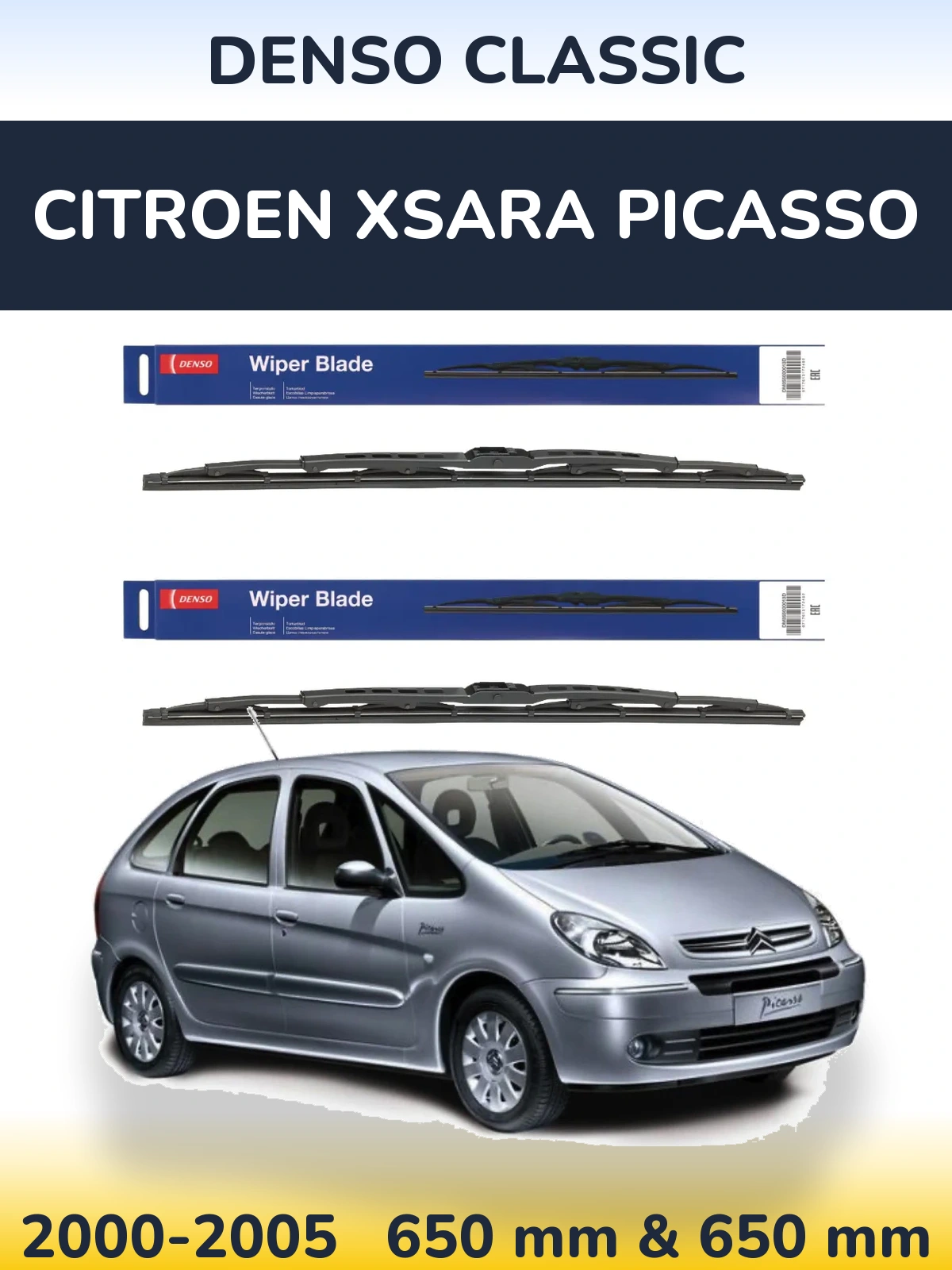 Sada předních stěračů Denso Classic 650 a 650 mm pro Citroen Xsara Picasso 2000-2005